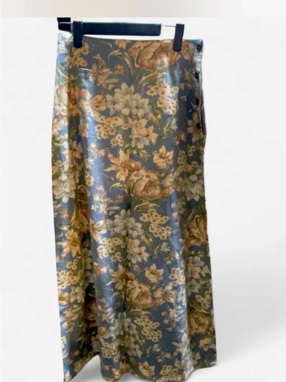 Liz Claiborne Blue Floral Linen/Rayon Maxi Skirt